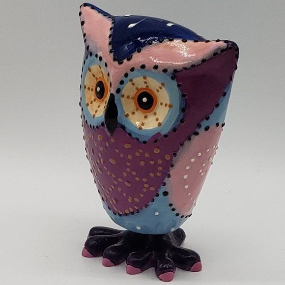 Green Earth Purple Blue Pink Owl Bobble Figurine - Picture 13 of 14